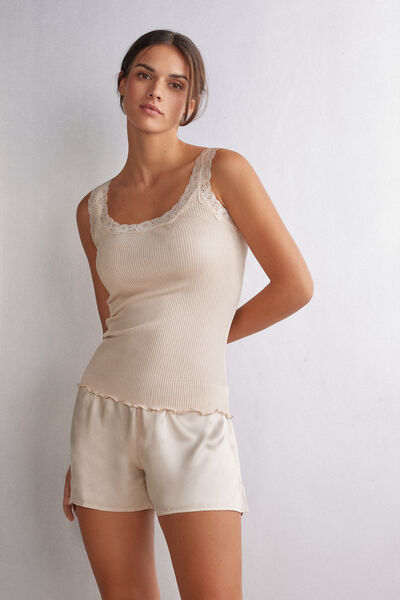 Silk Top with Lace Neckline