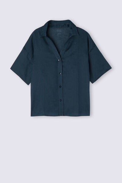 Chemise manches courtes en toile de lin