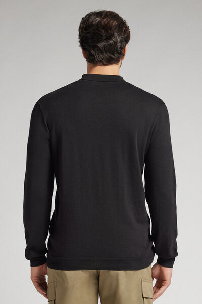 Long-Sleeved Zip-Up Jersey Polo Shirt