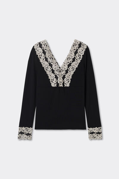 Maglia Manica Lunga Scollo a V Pretty Flowers
