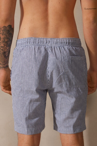 Pantalone Corto in Lino e Cotone Microrighe