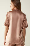 Short-Sleeved Satin Shirt with Contrasting Trim