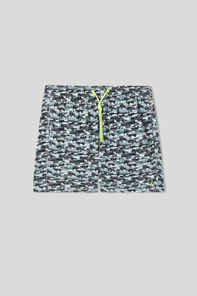 Short Swim Trunks with Camouflage Print