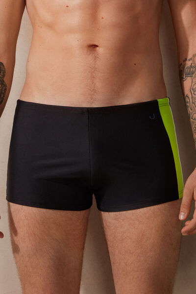 Square-Cut Swim Trunks with Neon Inserts