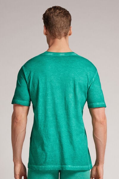 Camiseta de Manga Corta de Algodón con Lavado Desgastado