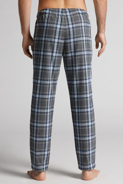 Pantalon long à carreaux gris/bleu ciel en toile brossée