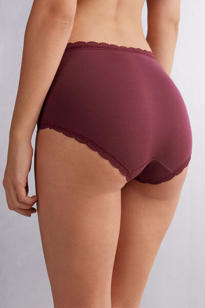 High-waisted cotton and lace french knickers