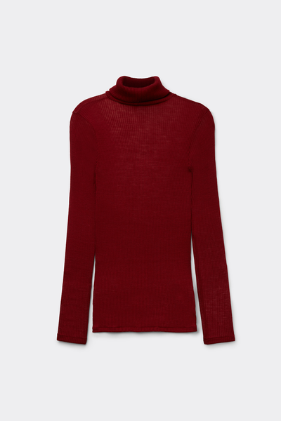 Long-sleeve High-Neck Tubular Top in Wool and Silk