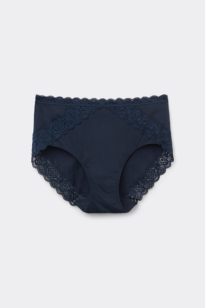 Semi-High Rise Cotton and Lace Knickers