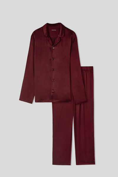 Langer Seidenpyjama mit Paspel