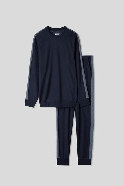 Pijama Lungă din Tricot cu Benzi Laterale