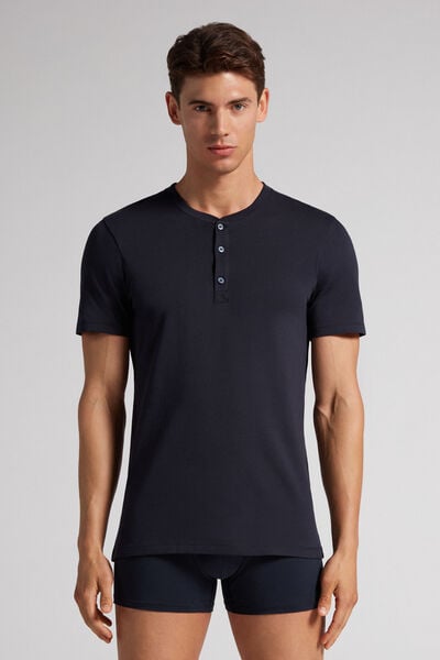 Tricou tip Henley din Bumbac Superior