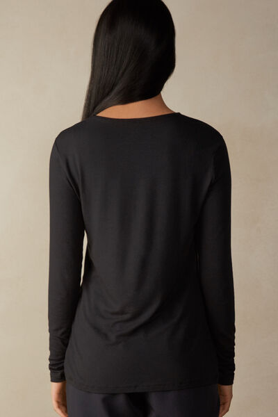Long-Sleeved Round-Neck Micromodal Top