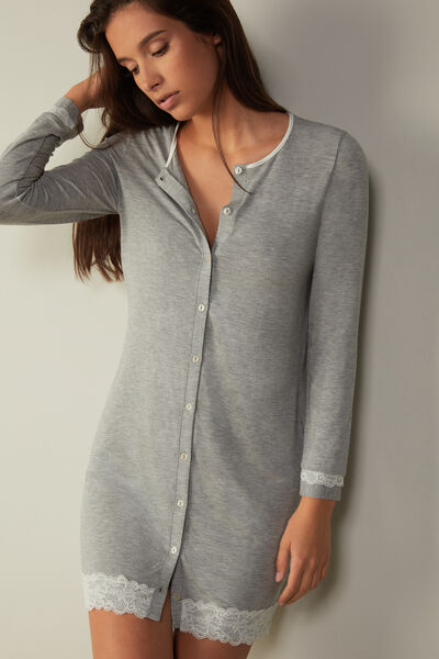 Button-Front Lace Detail Nightdress