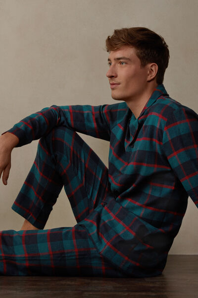 Full Length Pajamas in Brushed Check Patterned Cloth