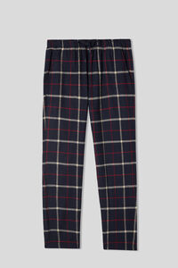 Full-Length Rope/Red Check Pattern Brushed Plain-Weave Pants