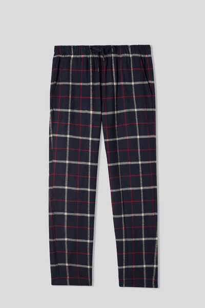 Pantaloni Lungi Model în Carouri Bej Deschis/Roșu din Pânză Periată