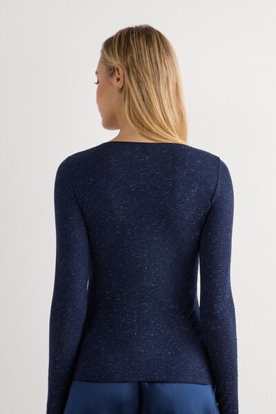 Camisola Gola Redonda em Modal Light com Caxemira Lamé