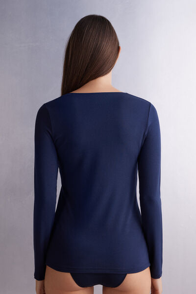 Long-sleeve micromodal scoop neck top