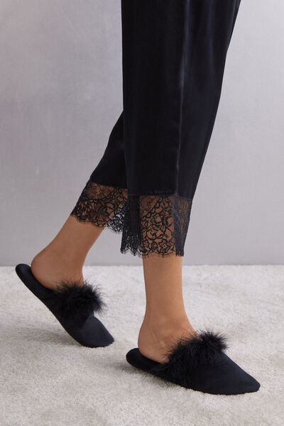Feather-Trim Slippers