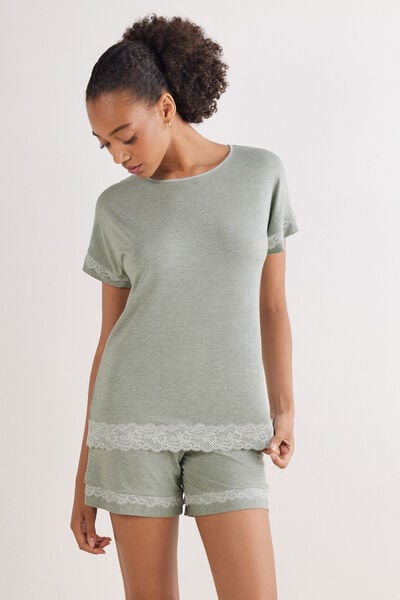 Pigiama Corto in Modal con Pizzo