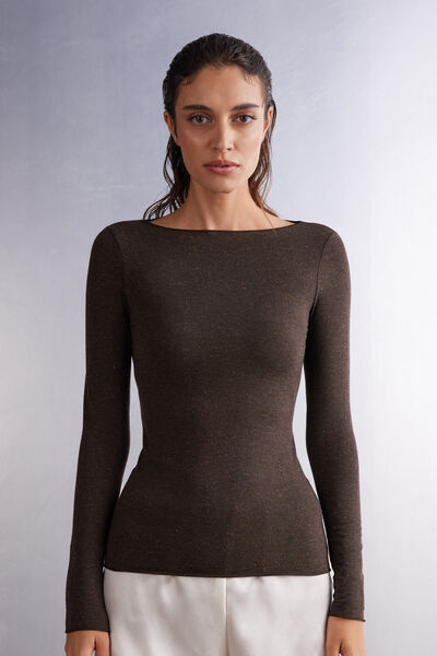 Light Modal with Lamé Cashmere Round-Neck Top