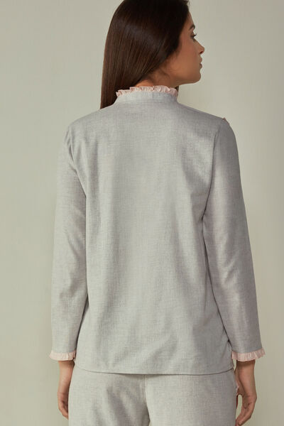 Camicia Manica Lunga in Tela di Cotone Garzata Cotton Rouches