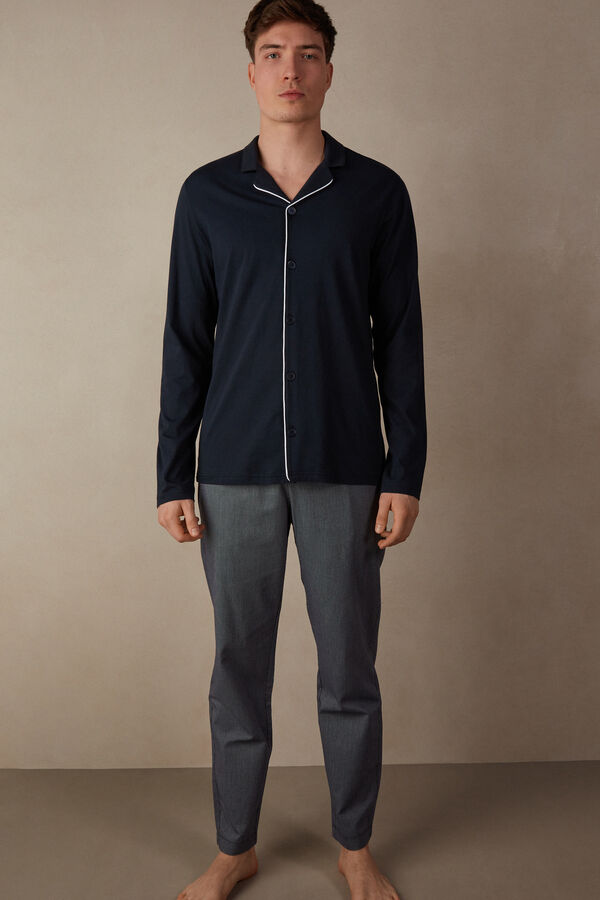 Cotton Ribbed Piqué Pattern Open Full-Length Pyjamas