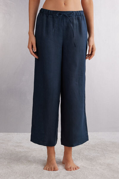 Pantalone Lungo con Coulisse in Tela di Lino