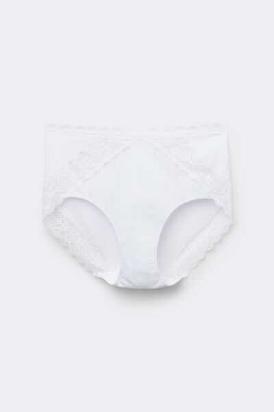 Semi-High Rise Cotton and Lace Knickers