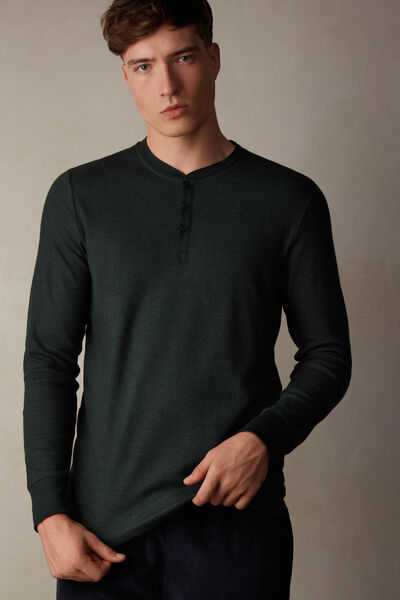 Langärmeliges Shirt mit Serafino-Kragen aus warmer Baumwolle