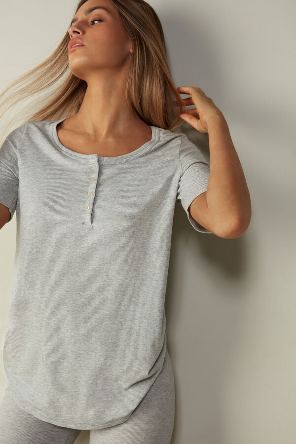 Short-Sleeved Ribbed Modal Blend Top