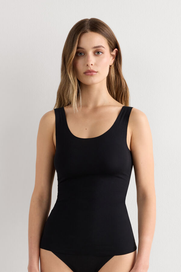 Round-Neck Raw-Cut Cotton Vest Top