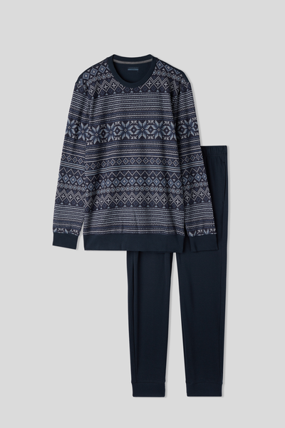 Langer Strick-Pyjama mit Norweger-Muster