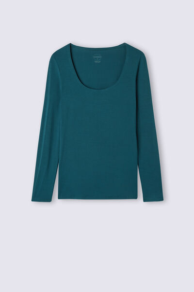 Long-sleeve micromodal scoop neck top