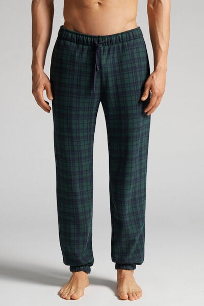 Tartan Green Patterned Tricot Full Length Pants