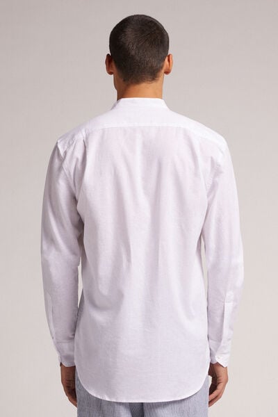 Camicia Collo Coreana in Lino e Cotone
