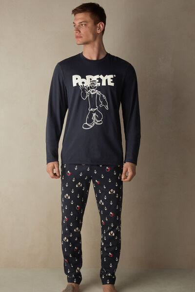 Langer Pyjama mit Popeye-Print aus Baumwolljersey