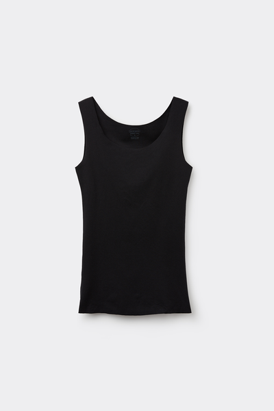 Round-Neck Raw-Cut Cotton Vest Top