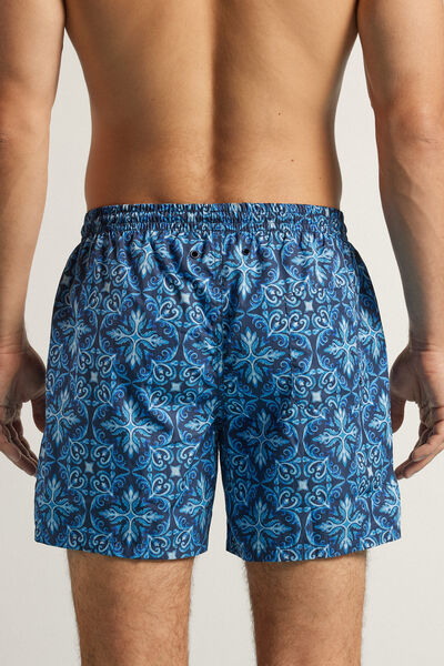 Swim Shorts with Blue Majolica Print