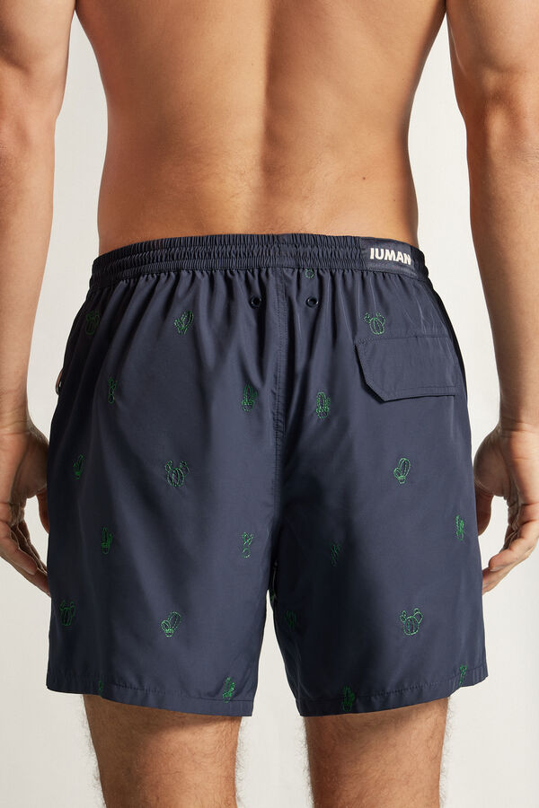 Cactus-Embroidered Swim Trunks