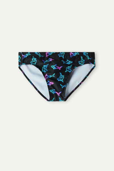 Slipové Plavky s Potiskem Neonových Žraloků