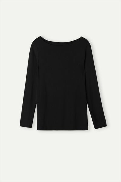 Long-Sleeved Boat-Neck Micromodal Top