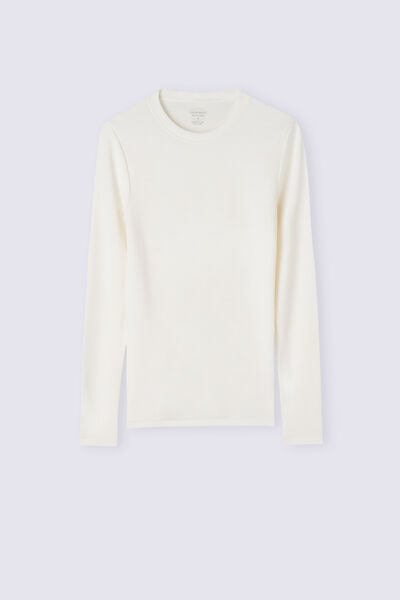 Long-Sleeved Round-Neck Wool & Cotton Top