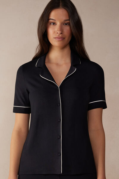 Short-Sleeved Button-Down Modal Top