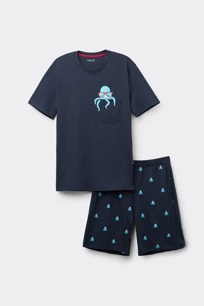 Short Squid-Print Cotton Pyjamas