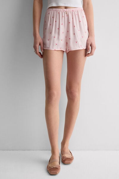 Szorty z Satyny Wiskozowej z Nadrukiem Cherry Baby