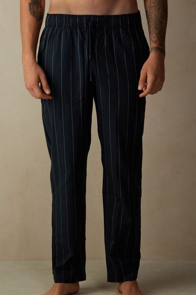 Full-Length Blue Pinstripe Cotton Trousers