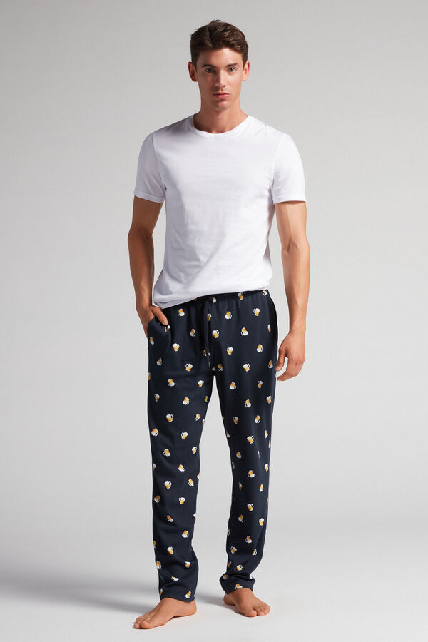 Full-length Cotton Trousers with Beer Print