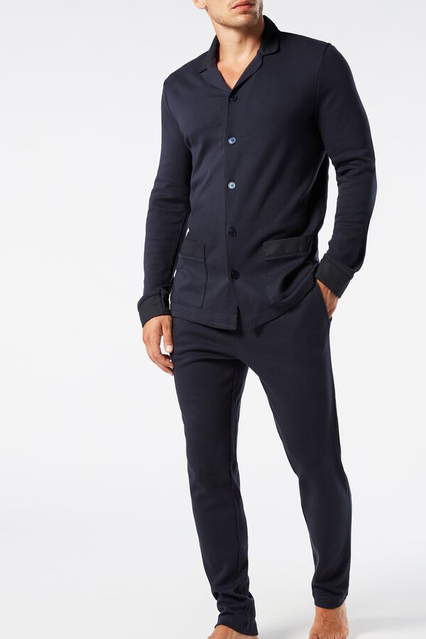 Long Buttoned Pajamas in Warm-Handle Cotton